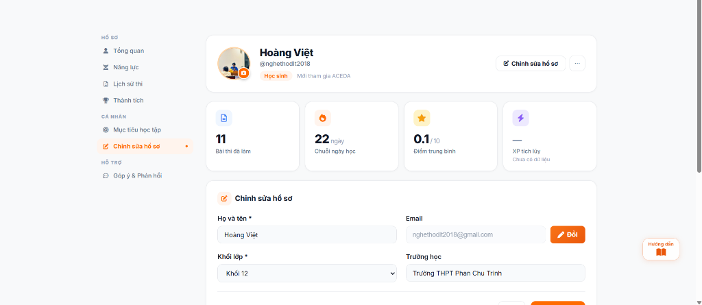 Giao diện Chỉnh sửa hồ sơ