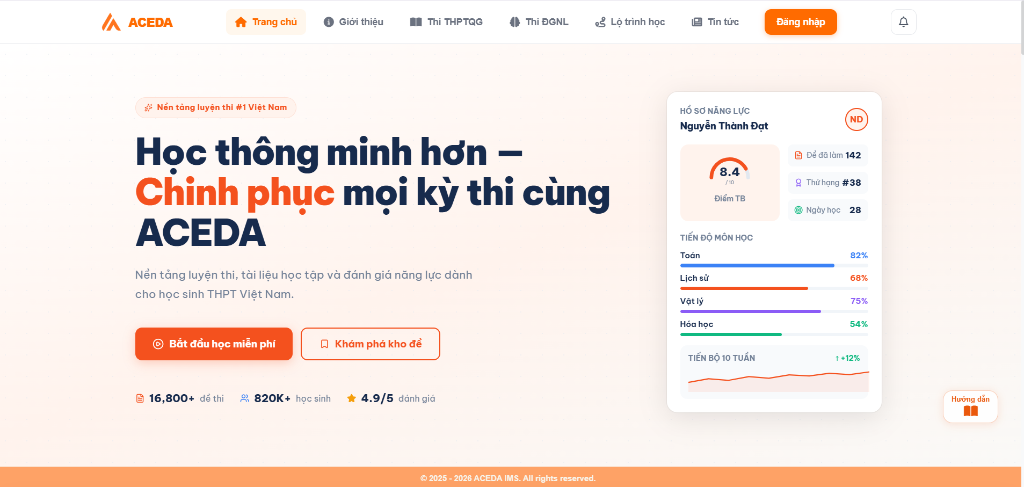 Giao diện Trang chủ ACEDA