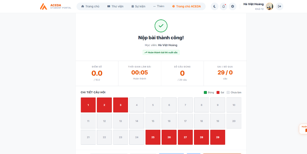 Giao diện xem kết quả