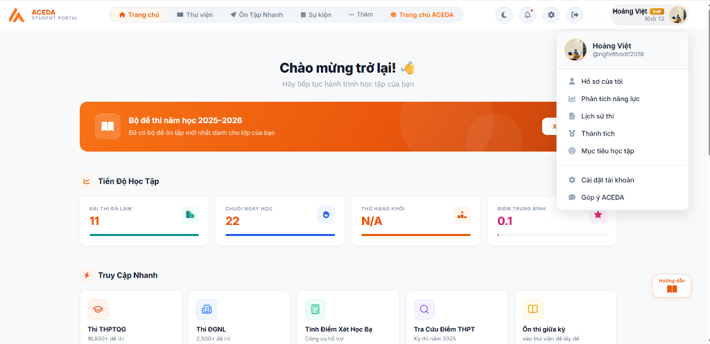 Menu Hồ sơ của tôi